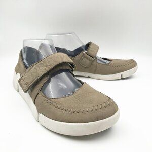 CLARKS Artisan Trigenic Amanda Mary Jane Tan Leather Flats Shoes Womens 9